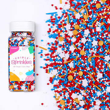Patriotic Sprinkles for Cake Decorating, Food Grade Red White and Blue Star Sprinkles for Cupcakes Cakes Ice Cream Desserts Cook