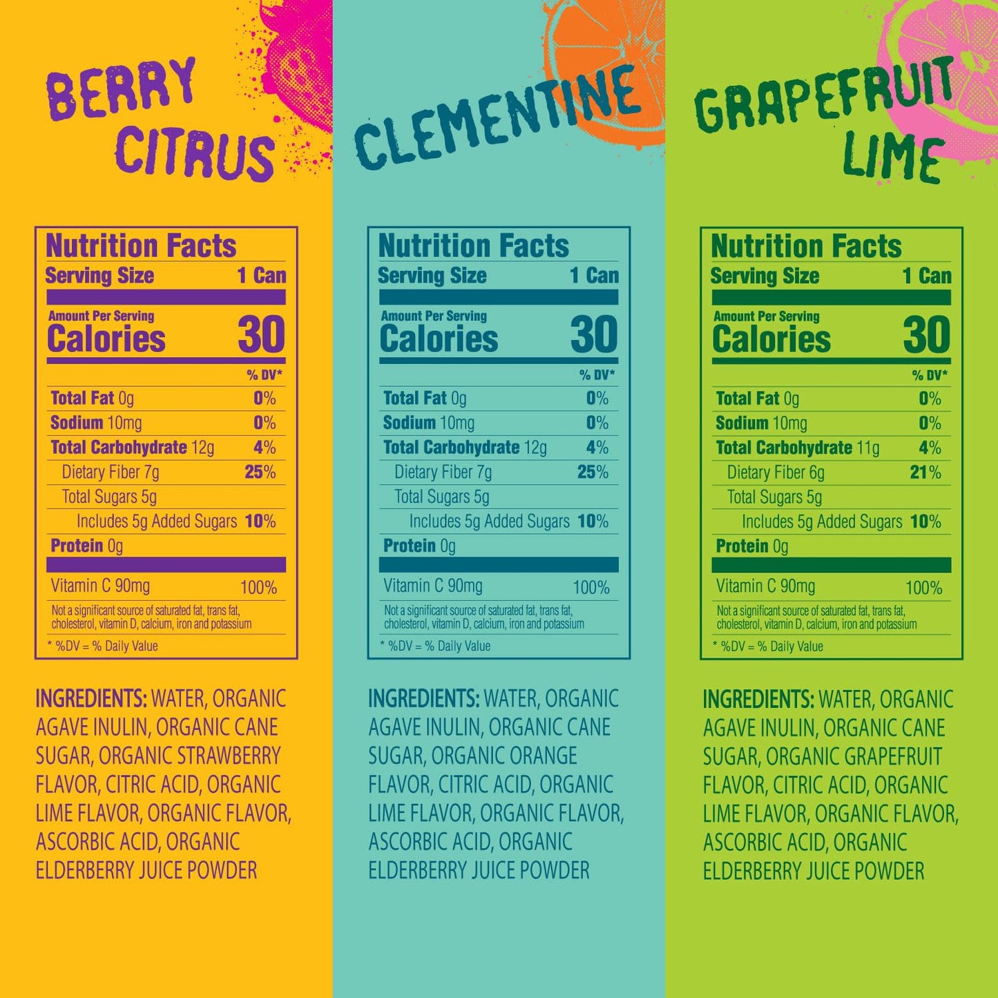 Daytrip Organic Sparkling Prebiotic Soda - Low Sugar, Low Calorie, 12-Pack Fruit Variety