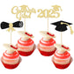 Gyufise 24Pcs 2025 Graduation Cupcake Toppers Black Glitter Congrats Grad 2025 Graduation Cap Diploma Cupcake Picks 2025 Graduat