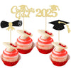 Gyufise 24Pcs 2025 Graduation Cupcake Toppers Black Glitter Congrats Grad 2025 Graduation Cap Diploma Cupcake Picks 2025 Graduat