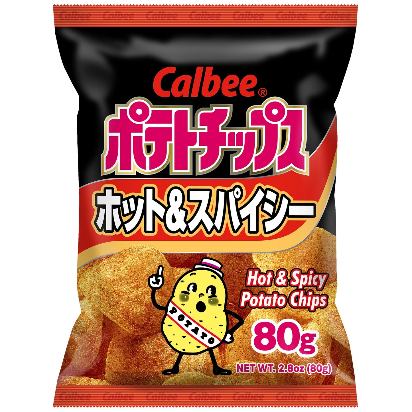 Calbee Potato Chips, Hot & Spicy, 2.8 oz, Crunchy Japanese Snack, 6 Pack