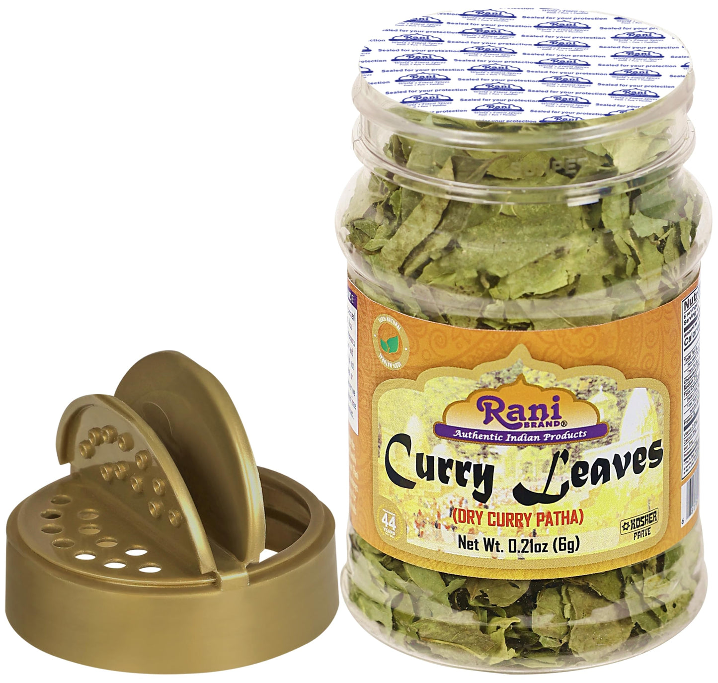 Rani Dried Curry Whole Leaves (Kari Neem Patha) Indian Spice 0.21oz (6g) PET Jar ~ Non-irradiated | All Natural | Vegan | Gluten