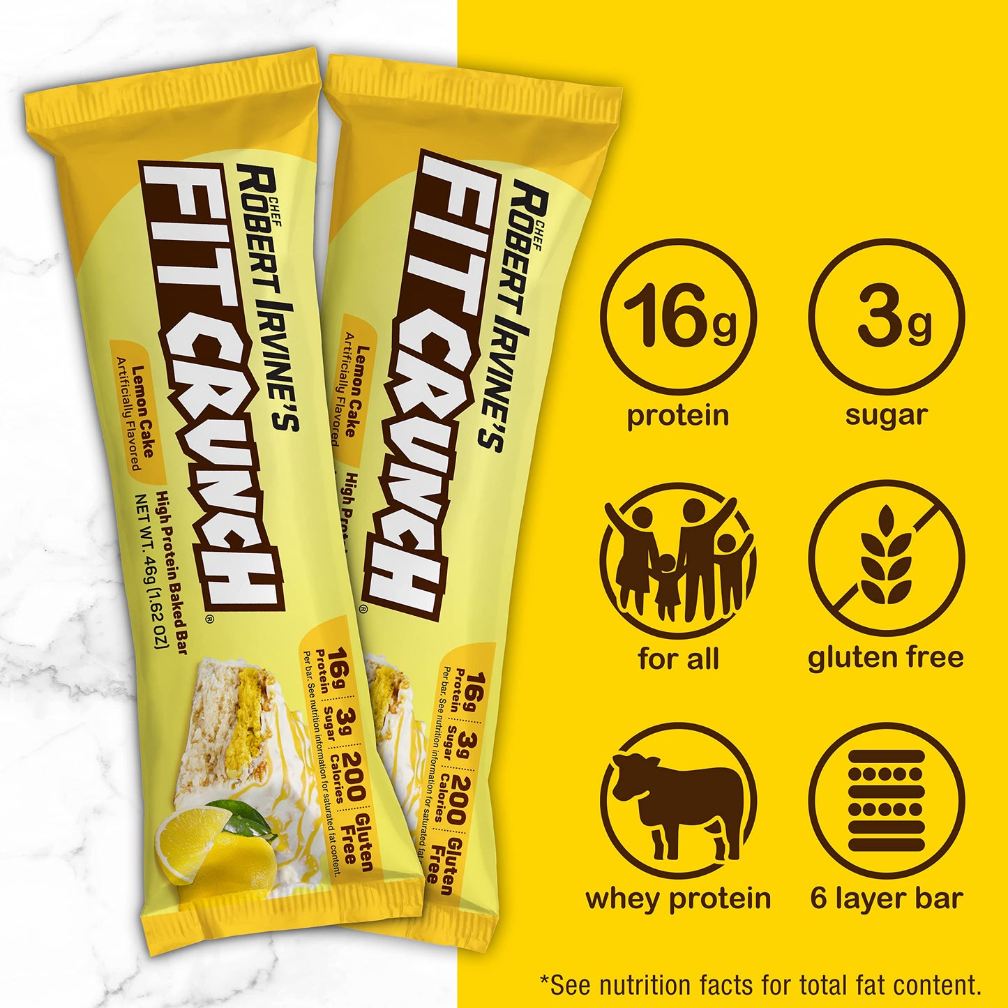 Fitcrunch Snack Size Protein Bars, Designed By Robert Irvine, 6-Layer Baked Bar, 3G Of Sugar & Soft Cake Core (9 Bars, Lemon Cak