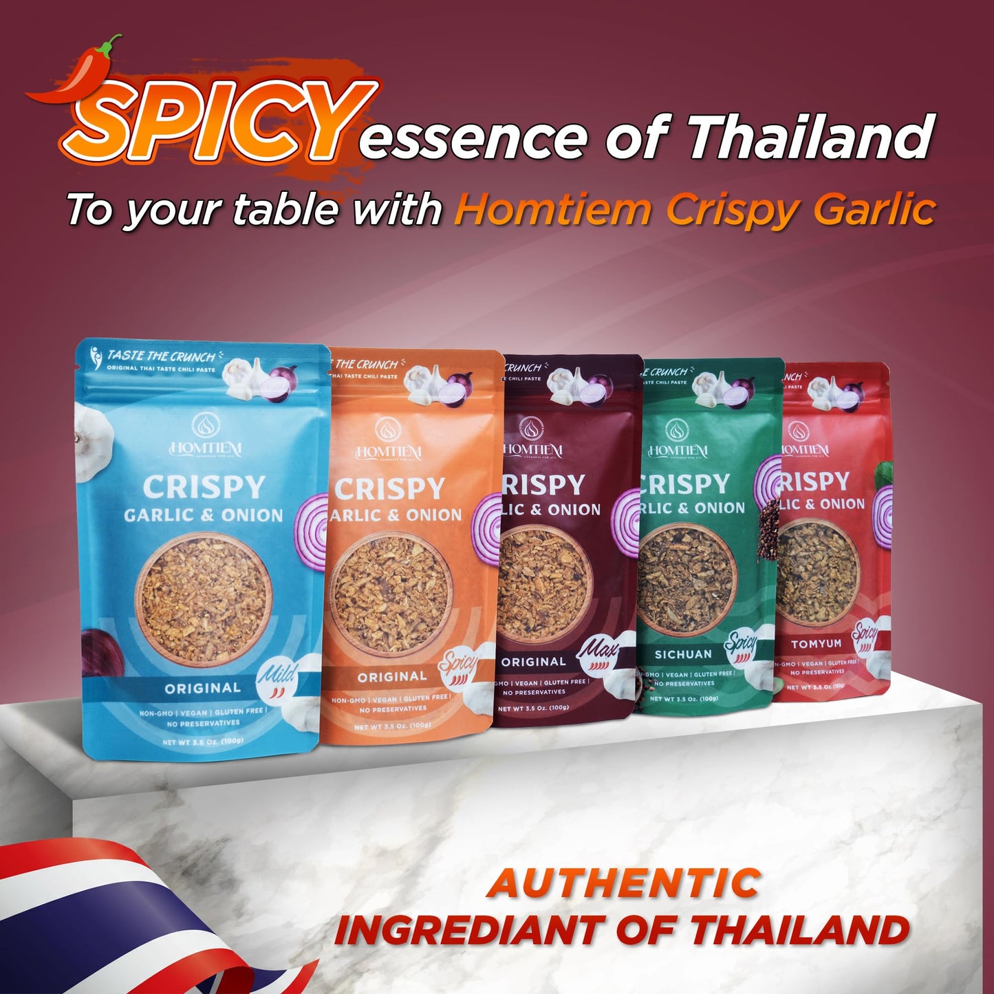 Homtiem Crispy Garlic & Onion : Original Max 3.5 Oz, Max Spice, Versatile Seasoning, All-Natural, Non-Gmo, Vegan & Gluten-Free,