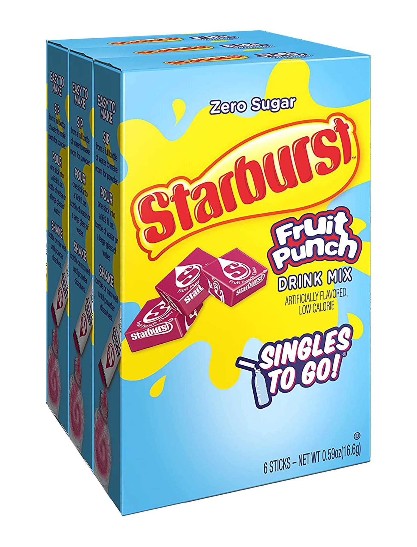 Starburst Singles To Go Powdered Drink Mix, Fruit Punch, 3 Boxes with 6 Packets Each - 18 Total Servings, Sugar-Free Drink Powde