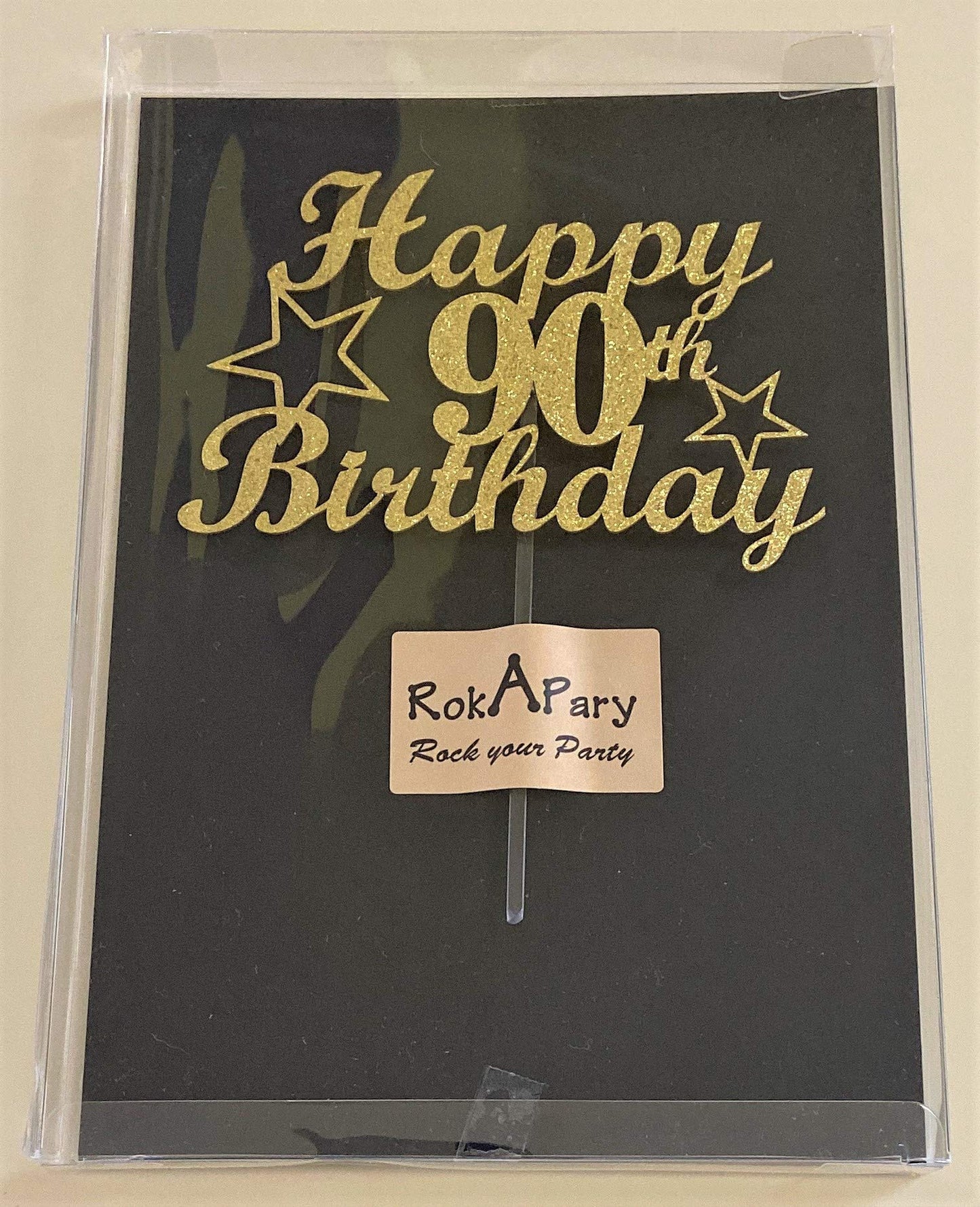 90 Birthday Cake Topper Gold Glitter, Party Decoration Ideas, Premium Quality, Sturdy Doubled Sided Glitter, Acrylic Stick. Made