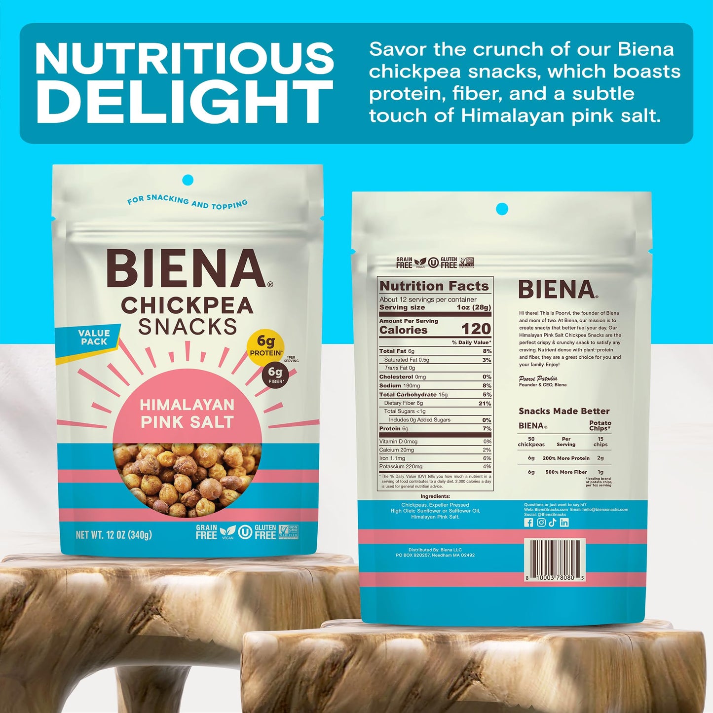BIENA Chickpea Snacks - Crunchy Roasted Chickpeas - High Fiber Vegan Protein Snacks for Adults and Kids - Individual Pack - Hima