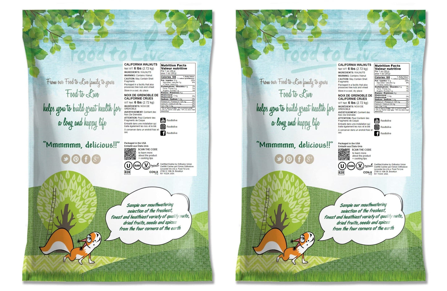 Food To Live - California Walnuts Halves & Pieces, 12 Pounds Raw, Unsalted, Shelled, Vegan, Kosher, Sirtfood, Bulk. Rich In Omeg