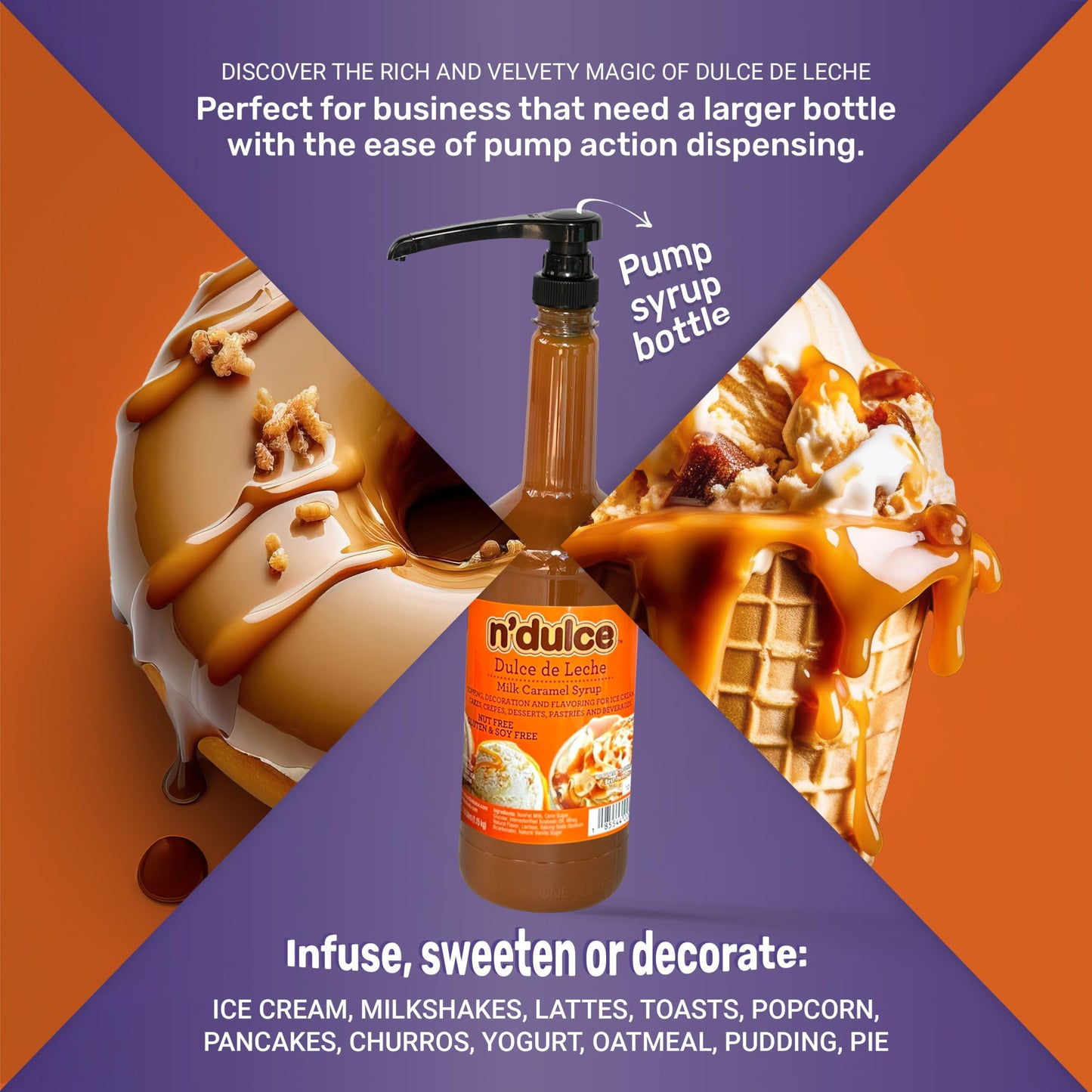 Ndulce Dulce De Leche Syrup, Caramel Syrup For Coffee, Caramel Sauce, Light Texture And Rich Flavor, Gluten-Free, Nut-Free, Pour