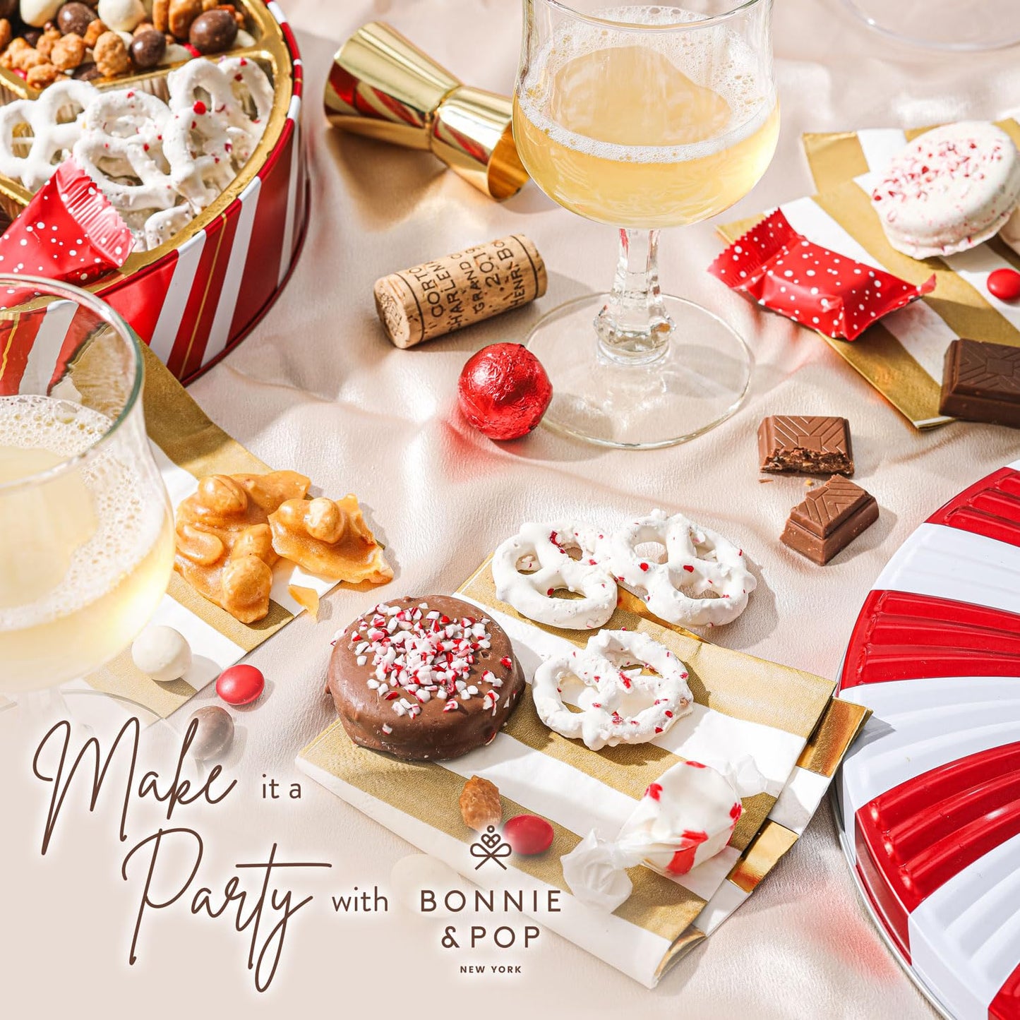 BONNIE AND POP Christmas Gift Basket - 8 Piece Set - Chocolate & Nut Assortment - Peppermint Color