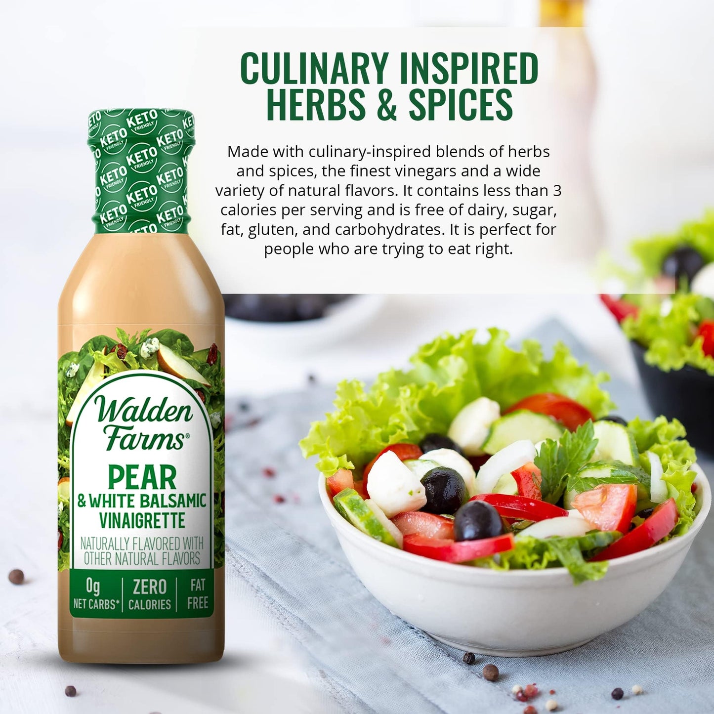 Walden Farms Pear & White Balsamic Vinaigrette Salad Dressing 12Oz 6-Pack