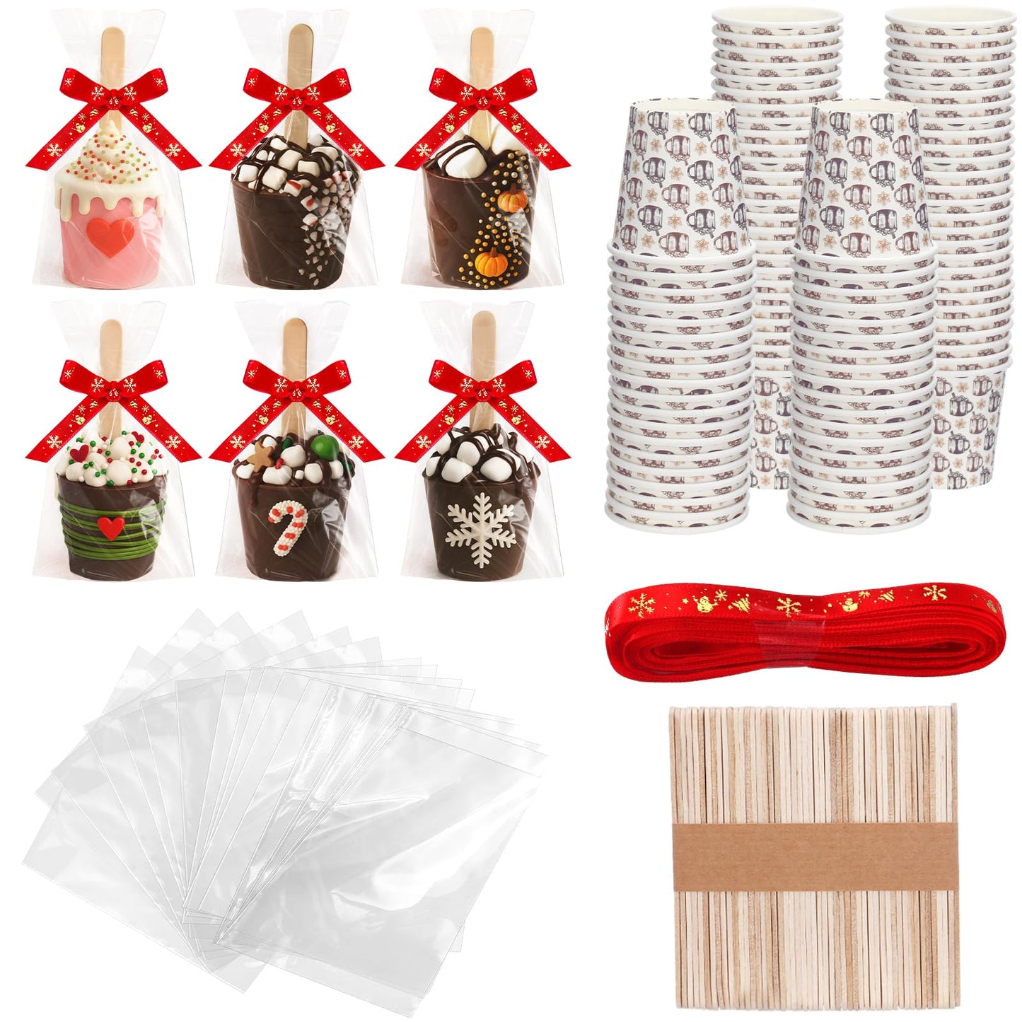 Vesici 50 Set Christmas Hot Chocolate Sticks Making Kits With Paper Cups Opp Bags And Ribbon Marshmallow Diy Hot Chocolate Bar For Christmas Holidays Birthdays Cake Candy Baking Cocoa Burst Item Lovers