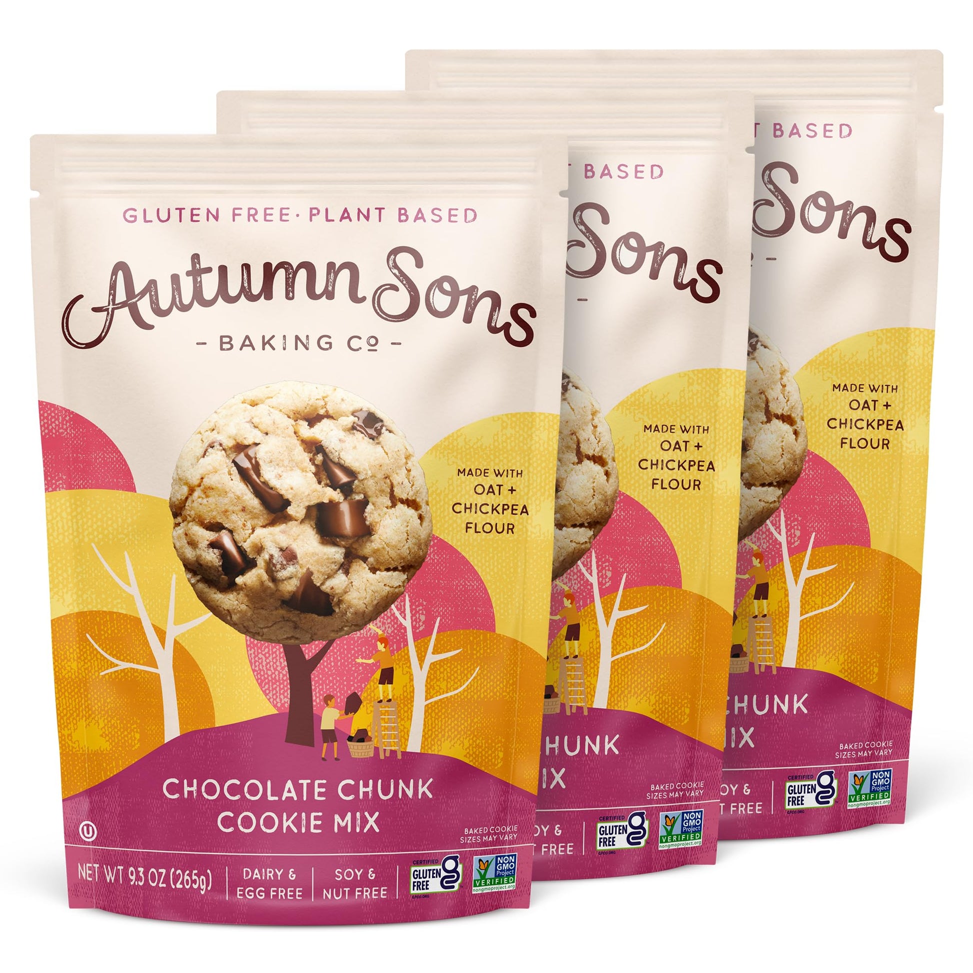 Autumn Sons Baking Co. Gluten Free Chocolate Chunk Cookie Mix. Vegan Plant Based Baking Mix. Top 9 Allergen Free. Dairy Free  Nut Free  Soy Free  Non Gmo 9.3 Oz (Pack Of 3)