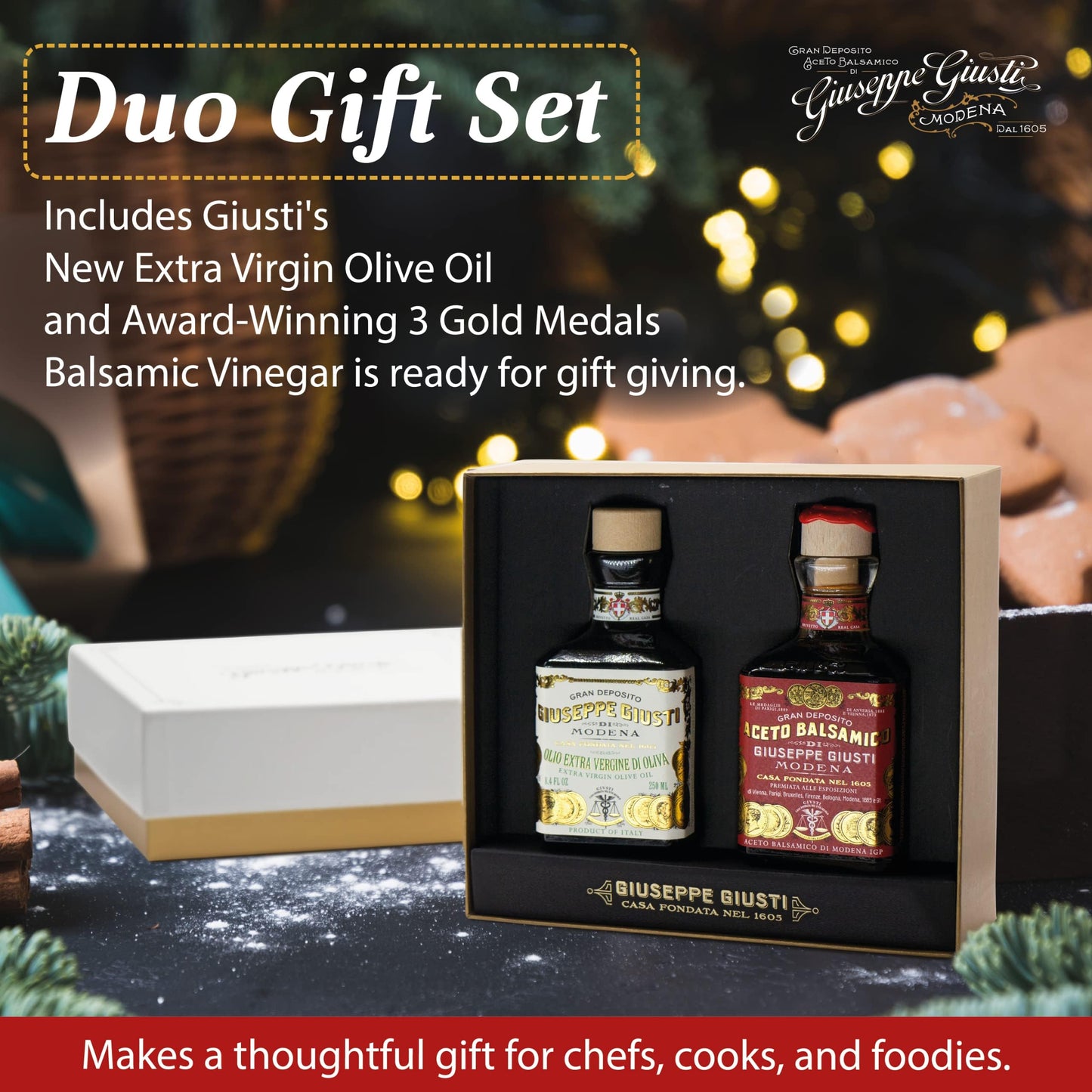 Giuseppe Giusti Balsamic Vinegar Of Modena And Extra Virgin Olive Oil Set- Gran Deposito Aceto Balsamico Di Modena Igp, Cold Pre