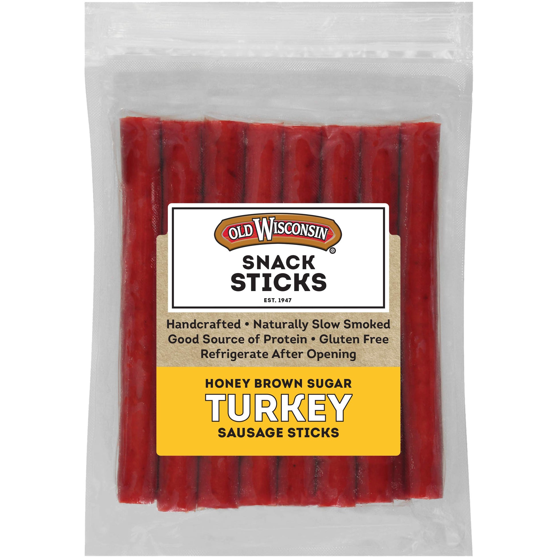 Old Wisconsin Honey Brown Sugar Turkey Sausage Snack Sticks, High Protein, Low Carb, 16 Ounce Resealable Package