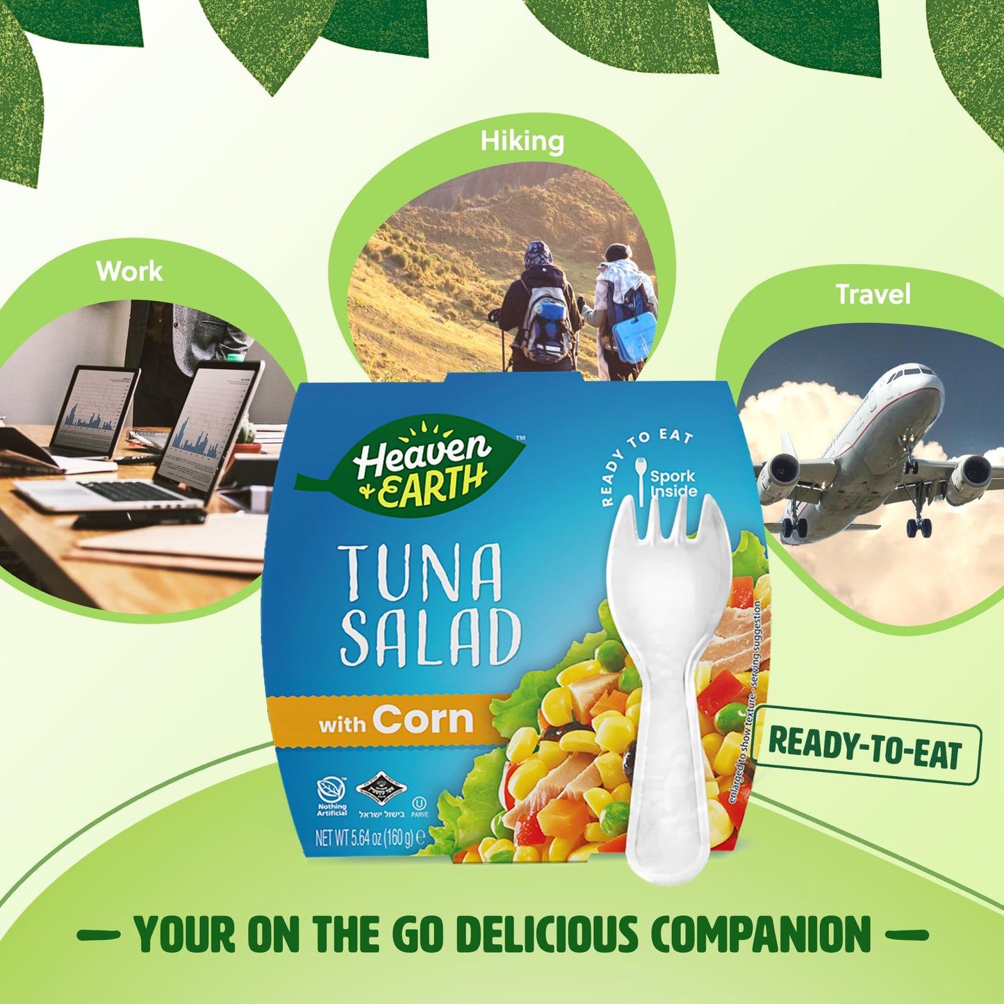 Heaven & Earth Ready to Eat Tuna Salad with Corn & Vegetables, 5.64oz (4 Pack) | Great Source of Protein | Travel Friendly Meals