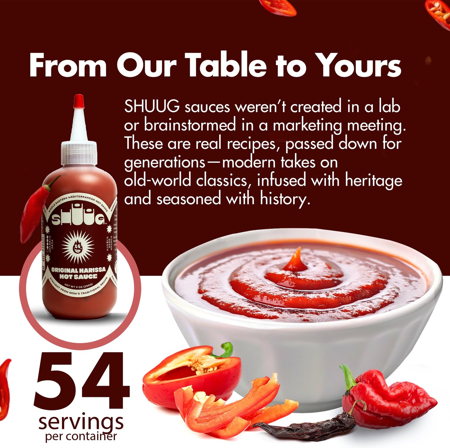 SHUUG Harissa Sauce (9oz) | Hot & Spicy Red Pepper Flavor | Middle Eastern Harissa Paste Sauce with Dried Chilis  Lemon & Garlic | Vegan  Non-GMO  Kosher | Flavor Cooking  Dipping & Marinades | 9oz