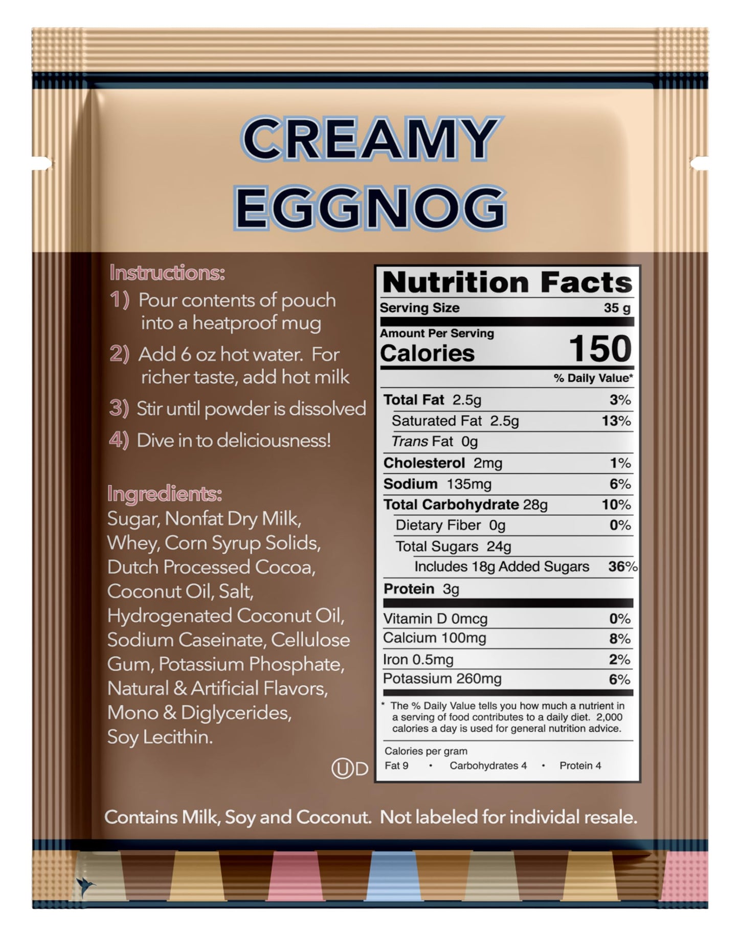 Double Donut Coffee Eggnog Hot Chocolate Mix Packets, 18 Count