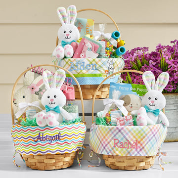 Let'S Make Memories Personalized Create Your Own Wicker Easter Basket - Blue Gingham Design - Basket Only - Customize With Any N