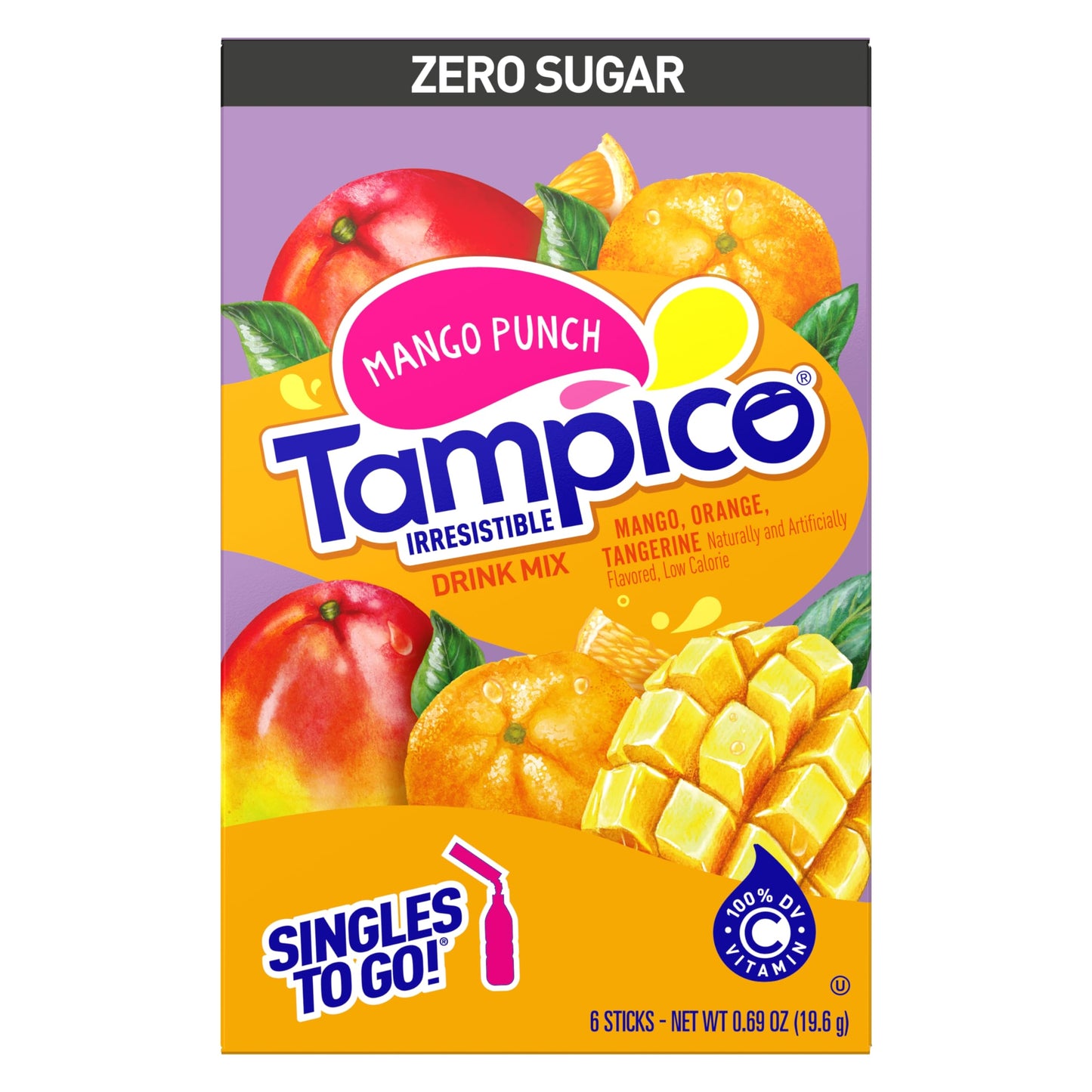 SINGLES TO GO! Powdered Drink Mix Variety Pack - 6 Singles - 3 Mango Punch & 3 Citrus Punch - 0.73 Ounce Each