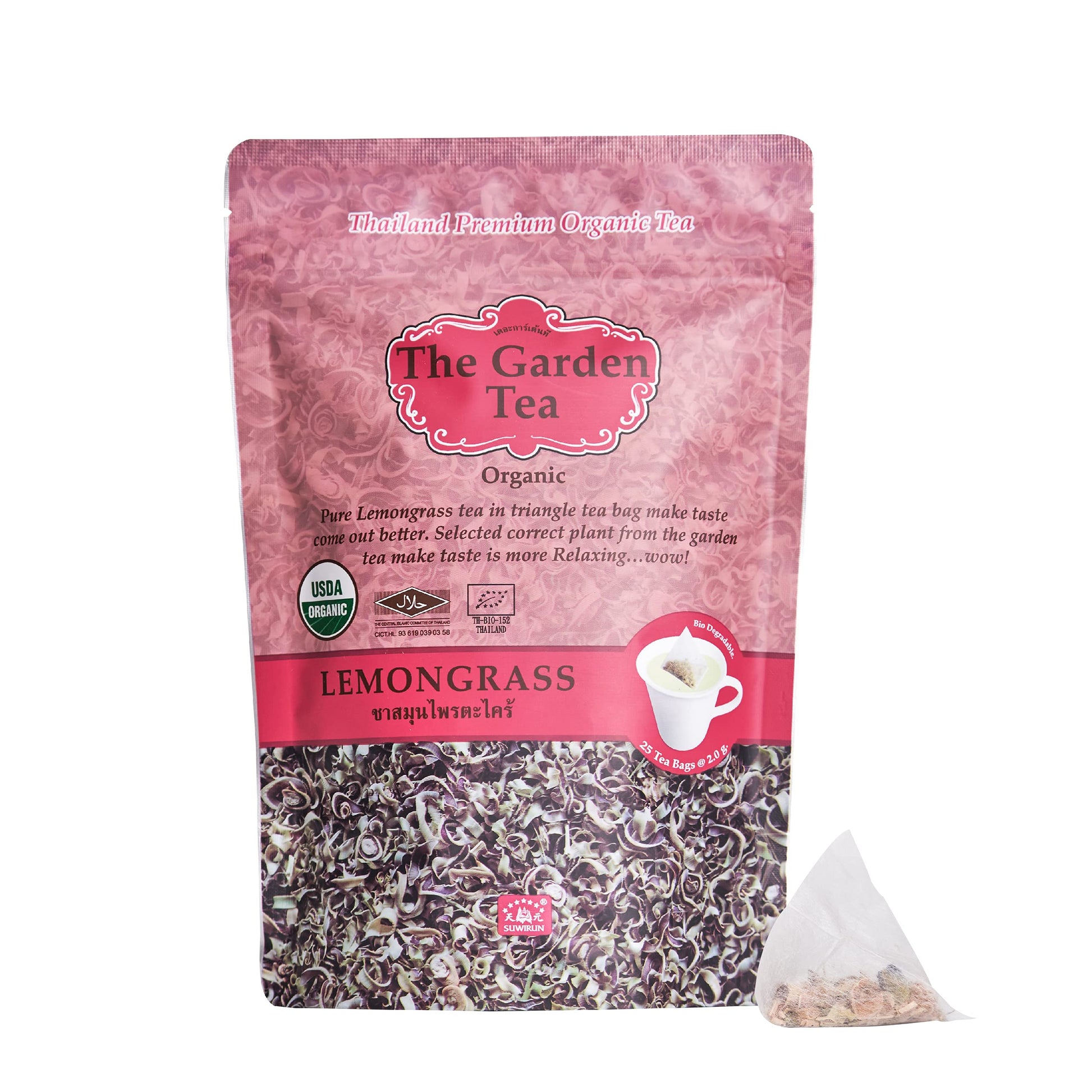 Suwirun Organic Lemongrass Tea 25 Bags - Product Of Thailand - Citrusy & Refreshing Herbal Tea  Energy Blend-Free  No Calories  Soothes Throat & Aids Digestion  Enjoy Hot Or Cold