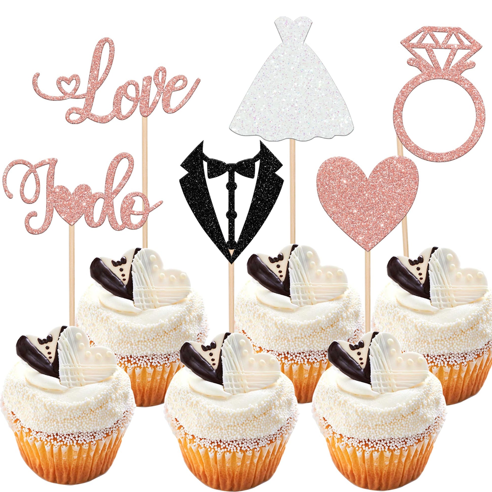 36 Pcs Wedding Cupcake Toppers Glitter Groom And Bride Cupcake Picks Ring Heart I Do Love Cake Topper Bridal Shower Wedding Enga