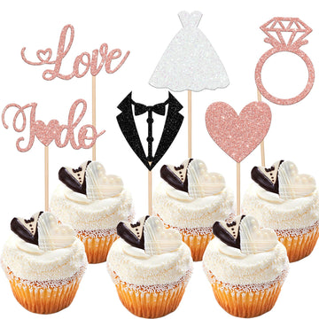 36 Pcs Wedding Cupcake Toppers Glitter Groom And Bride Cupcake Picks Ring Heart I Do Love Cake Topper Bridal Shower Wedding Enga
