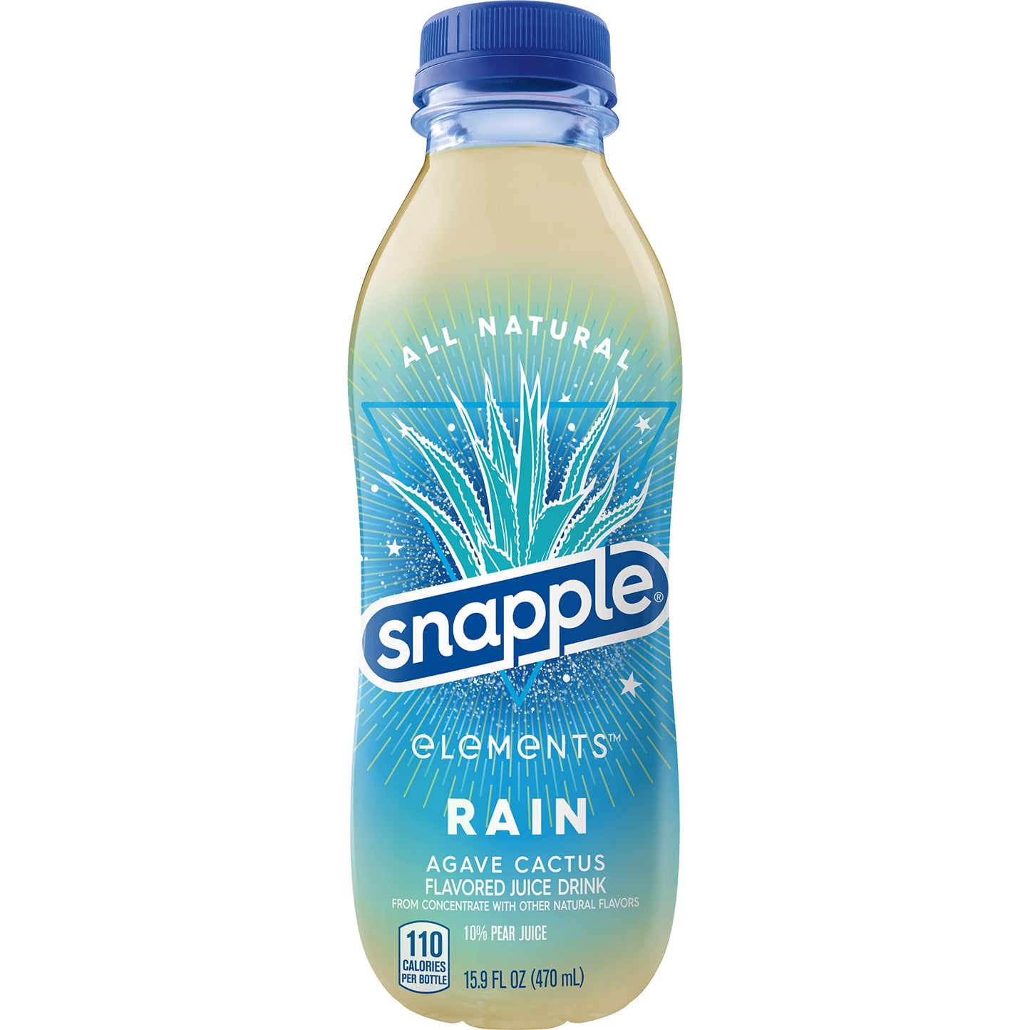 Snapple Elements Rain Agave Cactus Juice Drink, 15.9 Fl Oz Recycled Plastic Bottle, Pack Of 12, All Natural, No Artificial Flavors Or Sweeteners, Contains 10% Real Juice