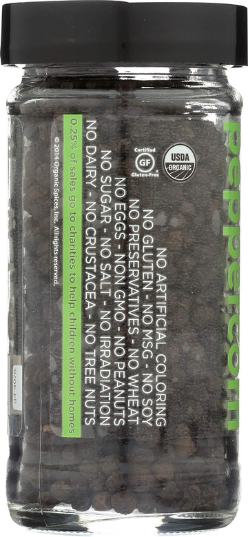 Spicely Organic Peppercorn Black Whole 1.70 Ounce Jar Certified Gluten Free