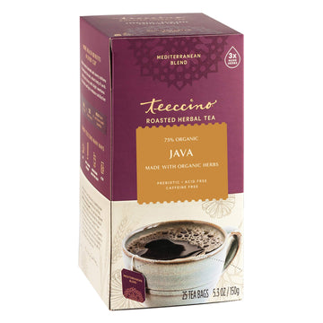 Teeccino Java Herbal Tea - Caffeine Free, Prebiotic - 25 Tea Bags - Rich & Roasted Flavor