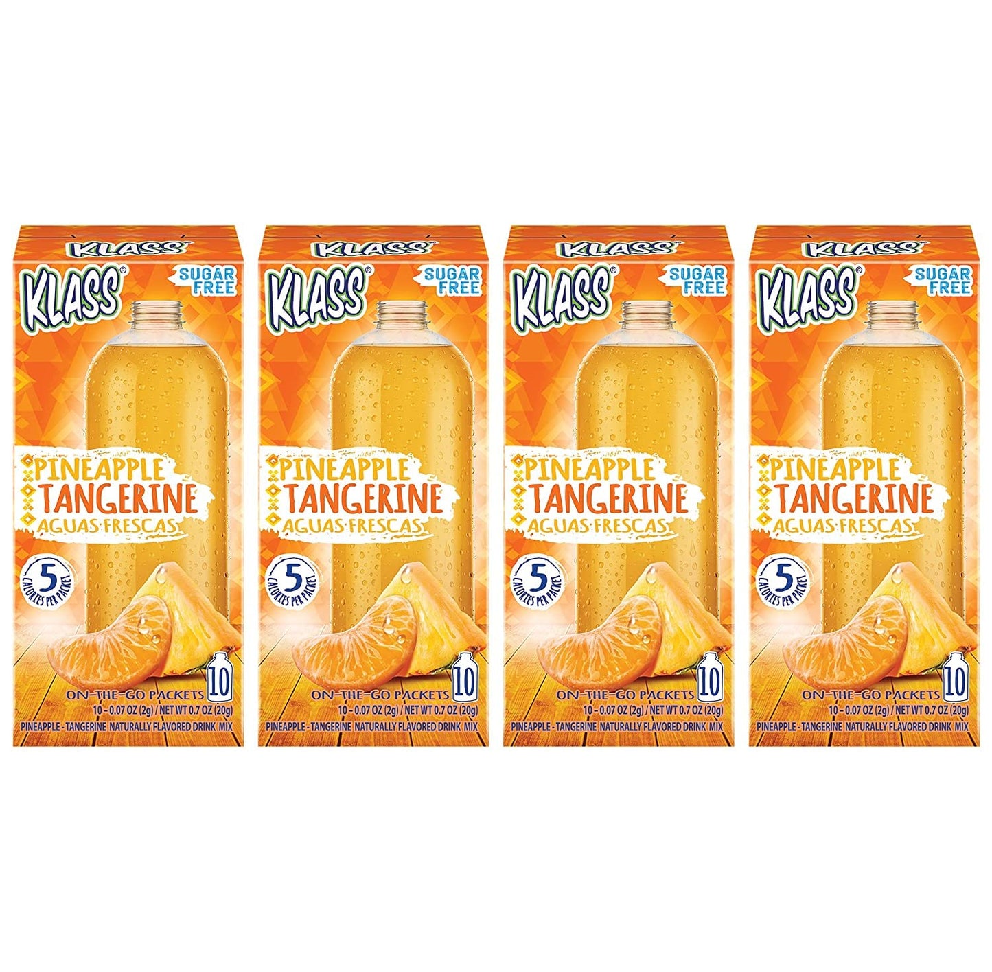 Klass Aguas Frescas, Pineapple-Tangerine Sugar Free Drink Mix, 10 On-The-Go Sticks (Pack Of 4, 40 Count)