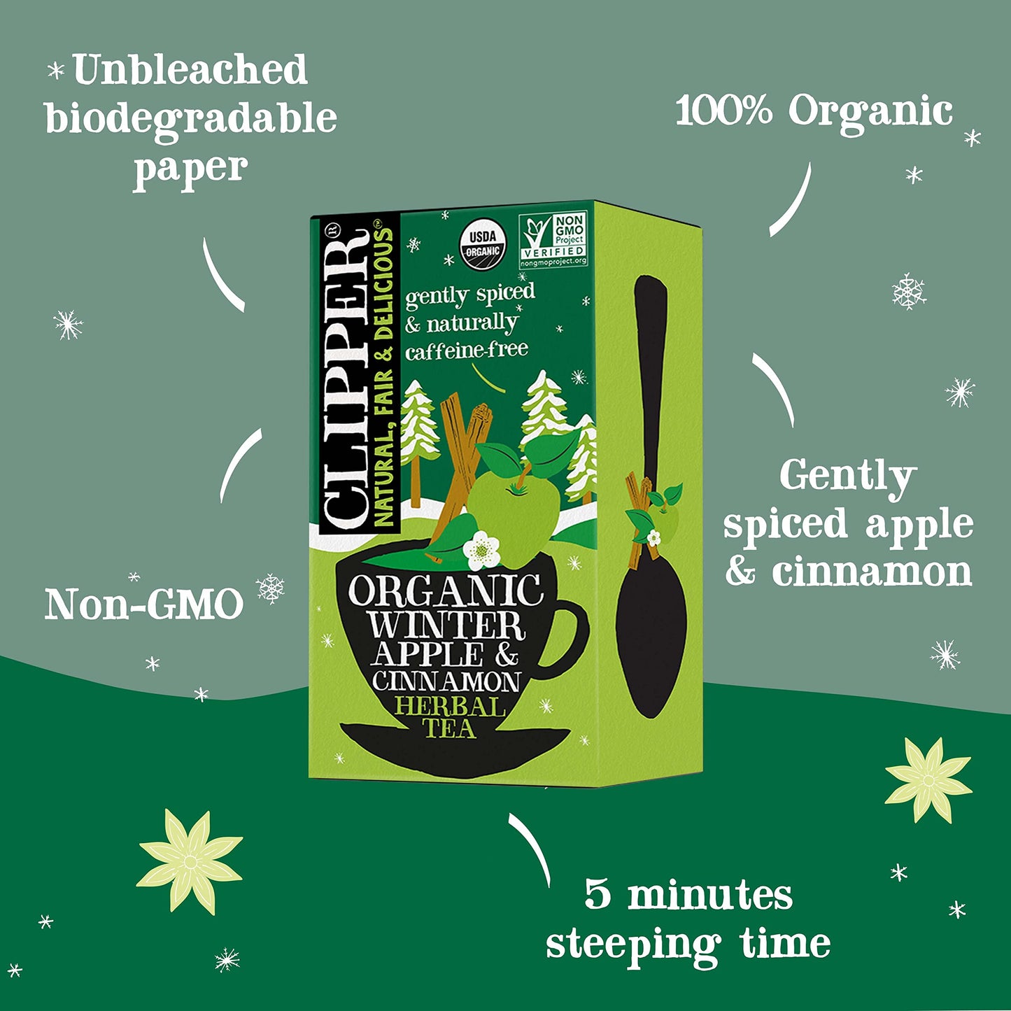 Clipper Natural Organic Herbal Tea, Winter Apple & Cinnamon, Caffeine Free, 20 Count Tea Bags