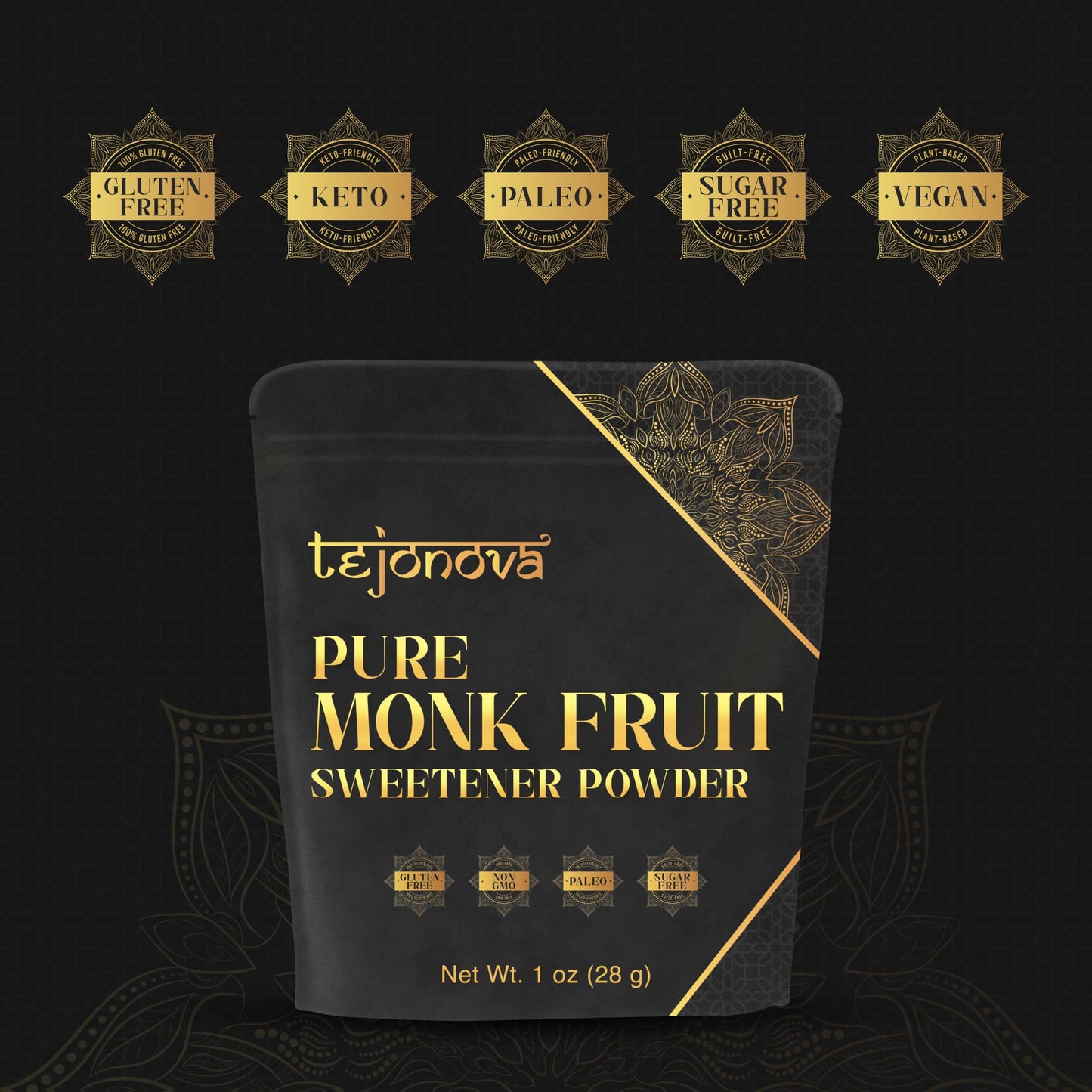 tejonova Monk Fruit Sweetener, Pure Monk Fruit Extract Powder, 1 oz, 90 Servings, No Erythritol, Keto Sugar Substitute