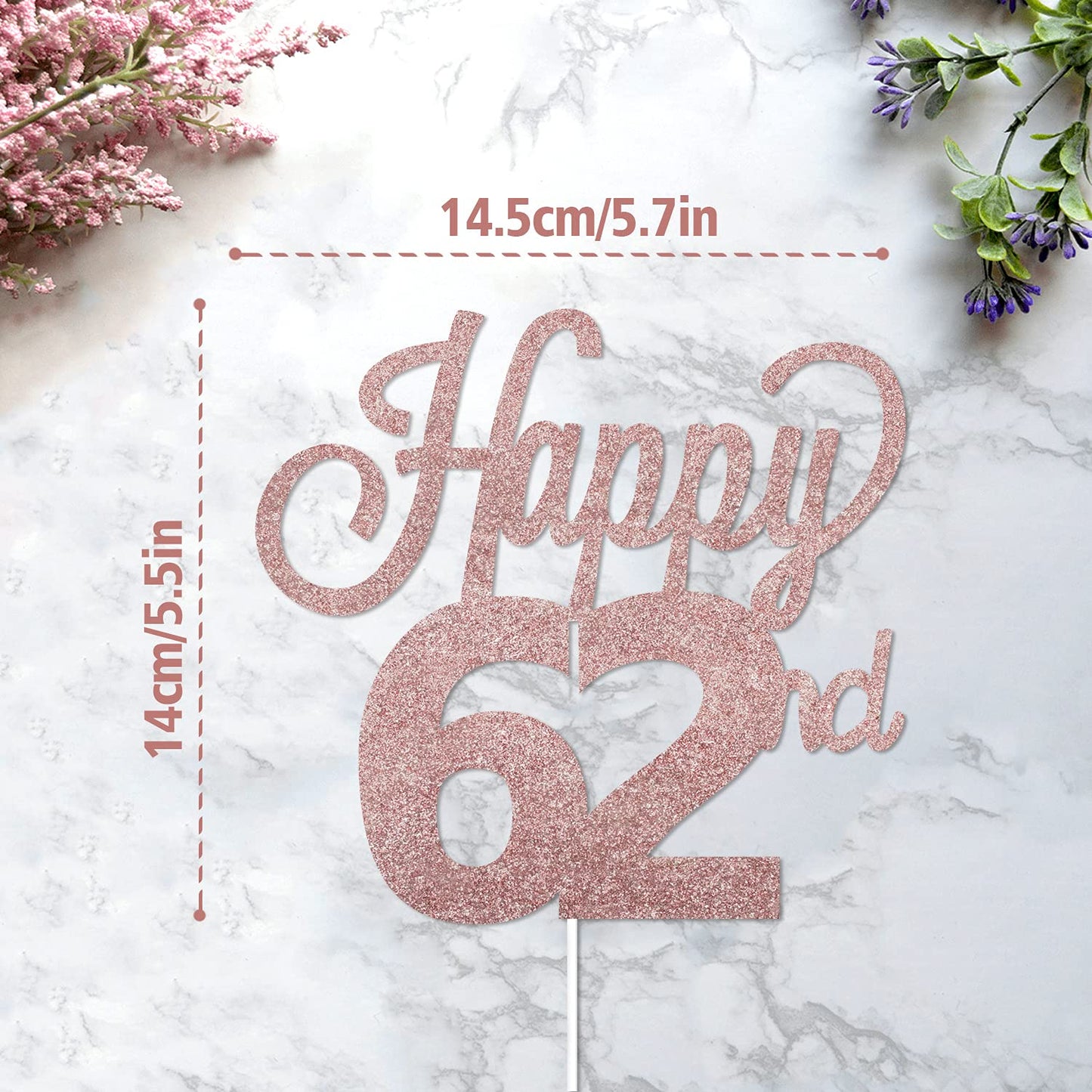 Lingteer Happy 62Nd Birthday Cake Topper - Cheers To 62Nd Birthday 62 Years Old Birthday Party Cake Decorations Sign.