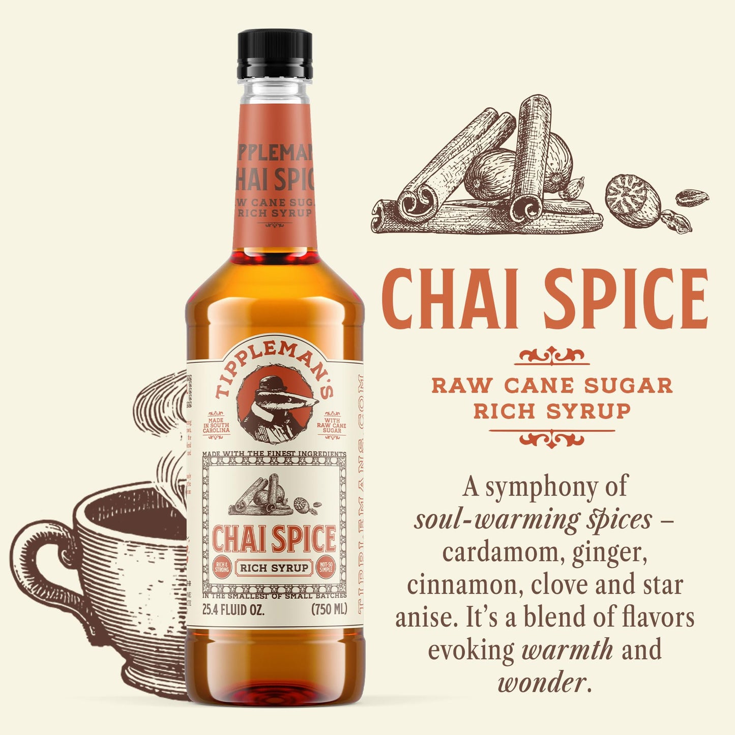 Tipplemans Chai Spice Coffee Syrup - Rich Flavor for Hot or Iced Drinks - 25.4 Fl Oz
