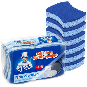 Mrsiga Non-Scratch Cellulose Scrub Sponge, Dual-Sided Dishwashing Sponge For Kitchen, 12 Pack