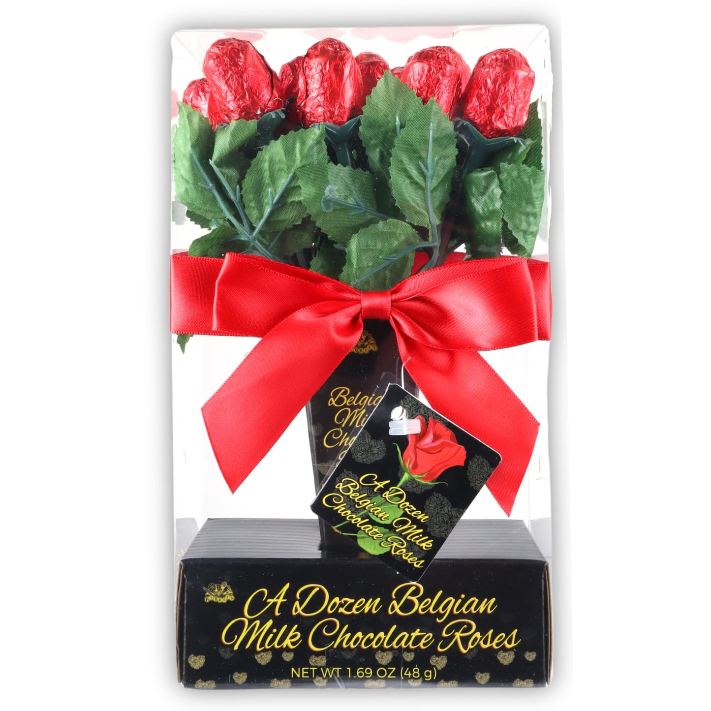 Chocolate Roses Valentine's Belgian Milk Chocolate Rose Bouquet, One Dozen Individually Wrapped Candy Flowers, Sweet Gift for Sp