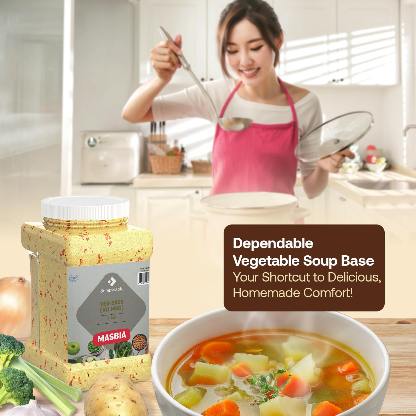 Dependable Food Vegetable Soup Base – Vegetable Flavor Consommé | 15 Oz. Resealable Jar | No Msg, Kosher | Perfect For Soups, Stocks, And Broths