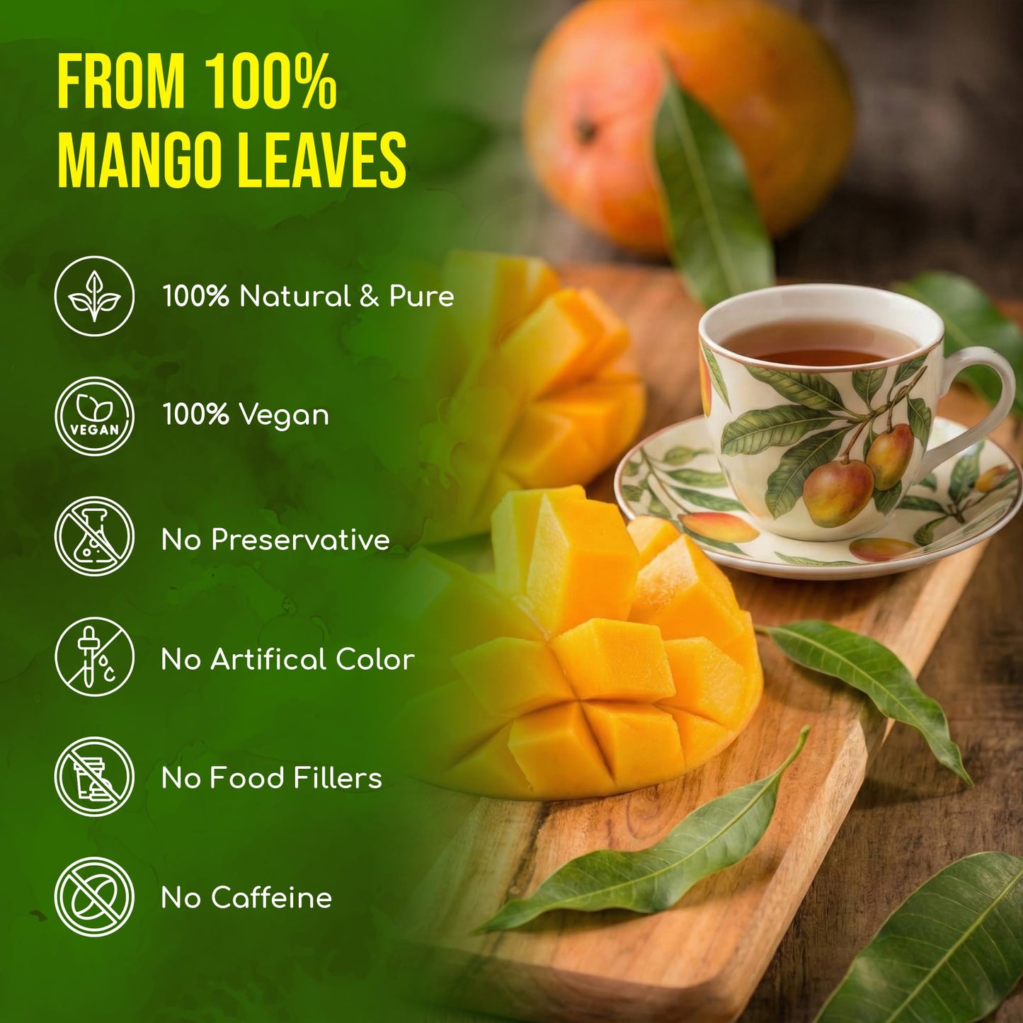 Freshdrinkus, Enhanced 100 Mango Leaf Tea Bags, 100% Natural & Pure From Mango Leaves. Loose Leaf Herbal Tea. No Sugar, No Caffeine, No Gluten, Vegan.