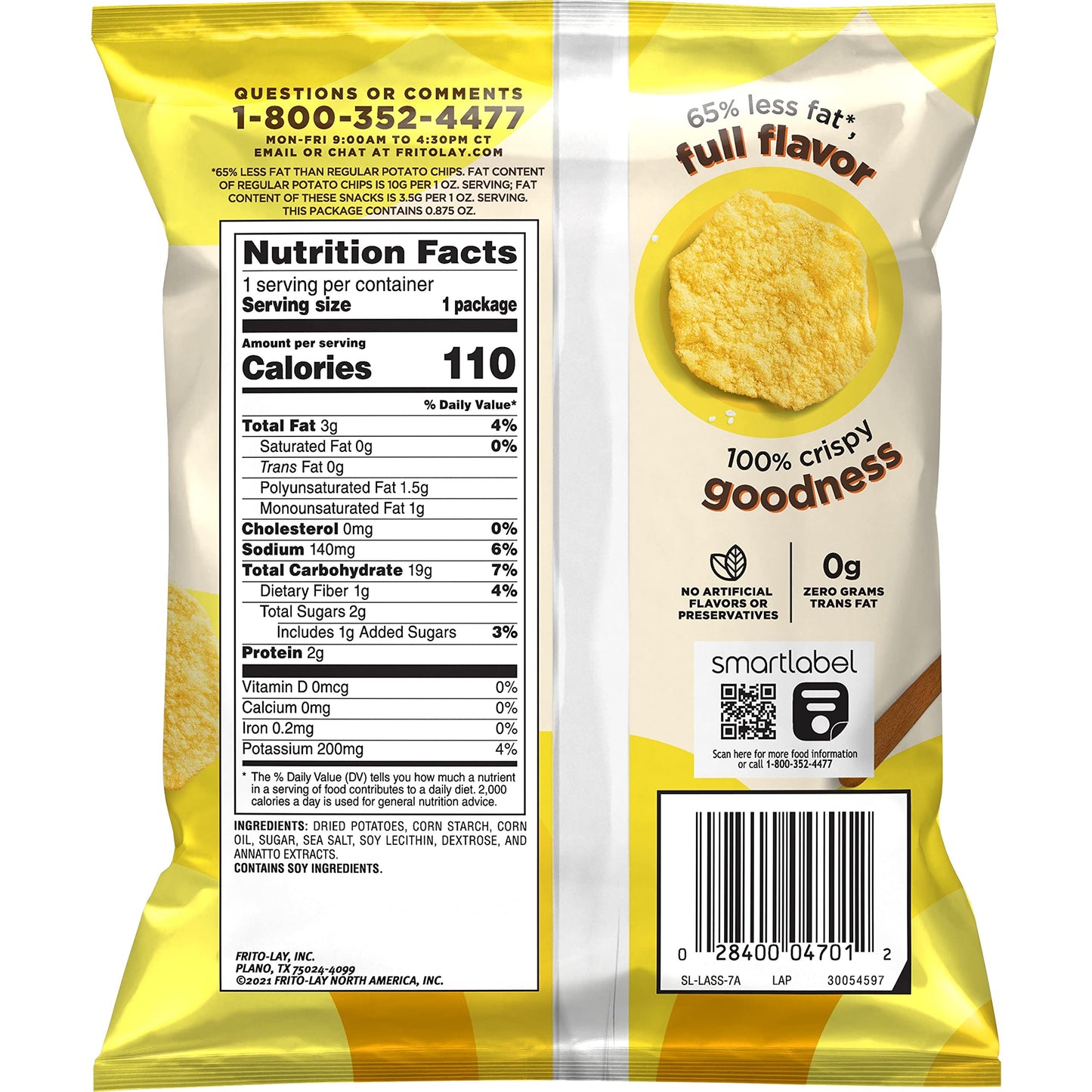 Baked, Lay'S Original Potato Crisps, 0.875 Ounce (Pack Of 60)
