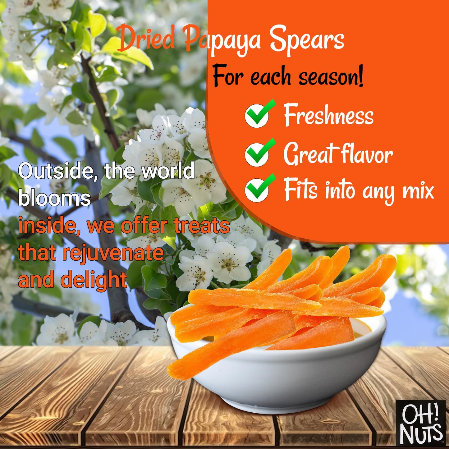 Dried Papaya Spears | 2 Lb - Dried Fruit Spears | Less Sugar Added | Dehydrated Fruit Bites | Packed In New York Zip-Seal Bag For Exceptional Freshness By Oh Nuts