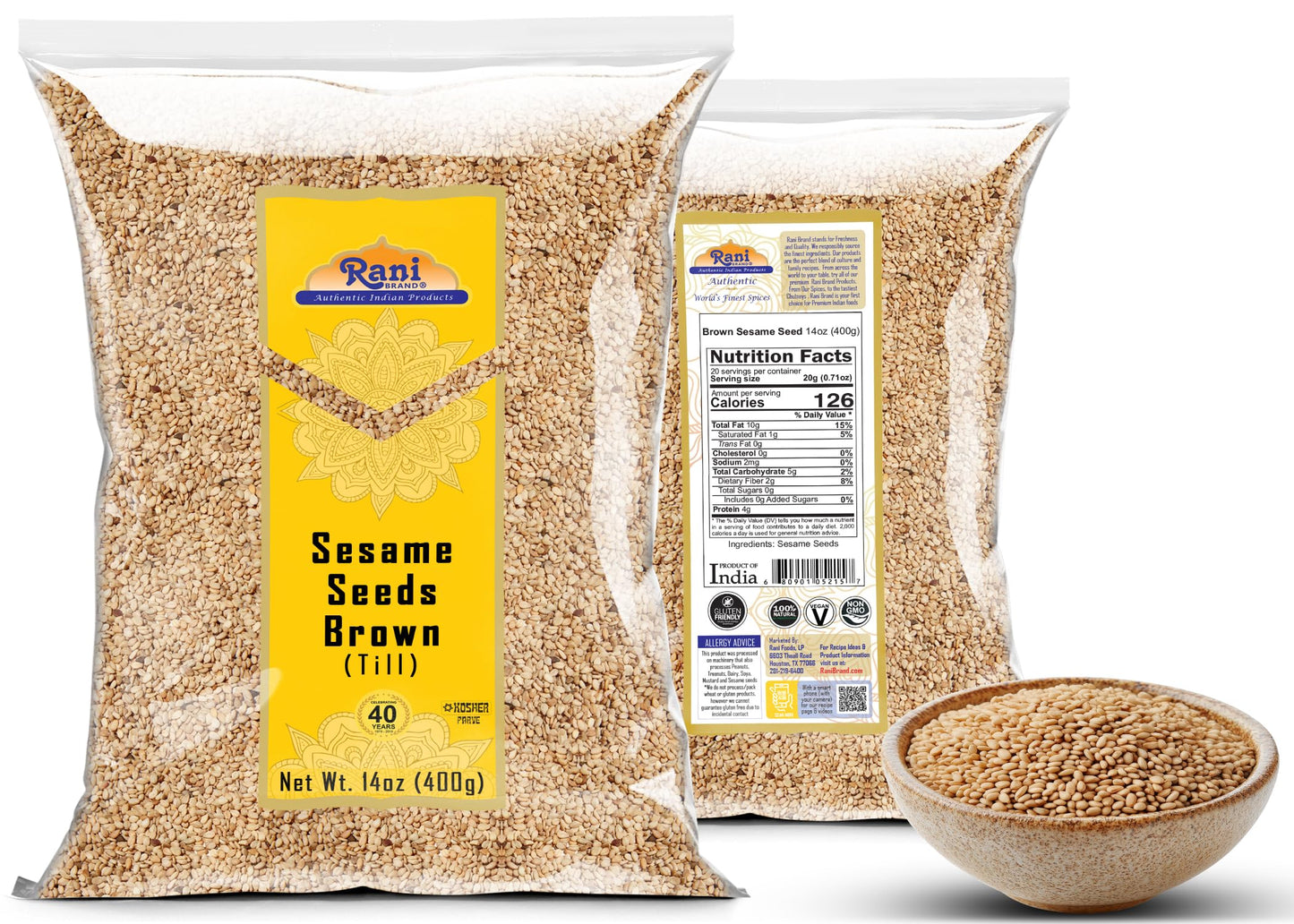 Rani Sesame Seeds Whole Brown, Raw (Till) 14Oz (400Gm) ~ All Natural | Gluten Friendly | Non-Gmo | Kosher | Vegan | Indian Origi