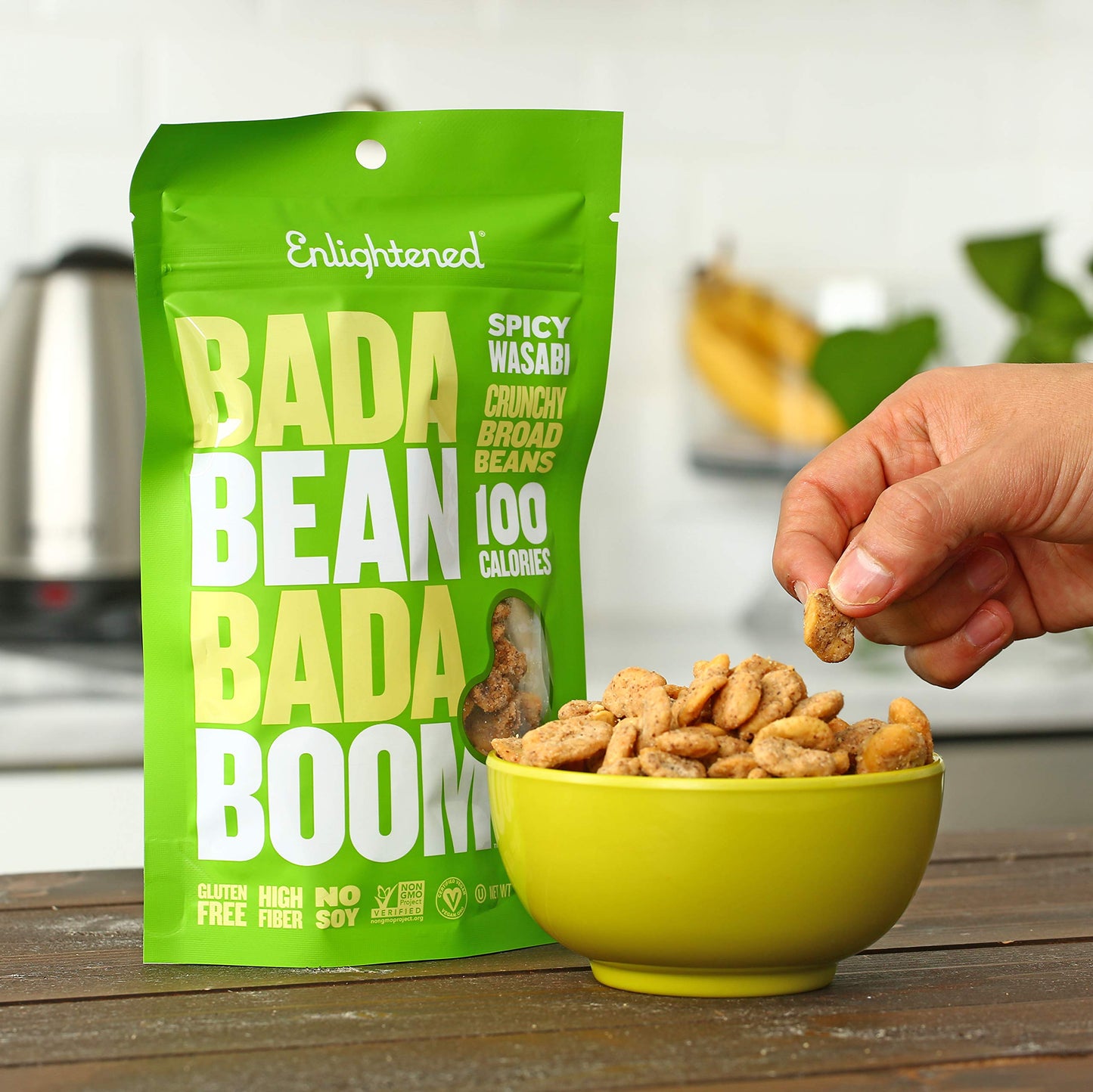 Enlightened Bada Bean Bada Boom Plant-Based Protein Snacks, Spicy Wasabi, 4.5 oz (12 Count), Gluten Free, Vegan, 110 Calories per Serving