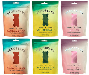 Candy People VegoBears Vegan Gummy Bears Variety Pack - Organic Gummy Bears  Vegan Gummies  Organic Candy  Gelatin-Free Gummies (Pack of 6)