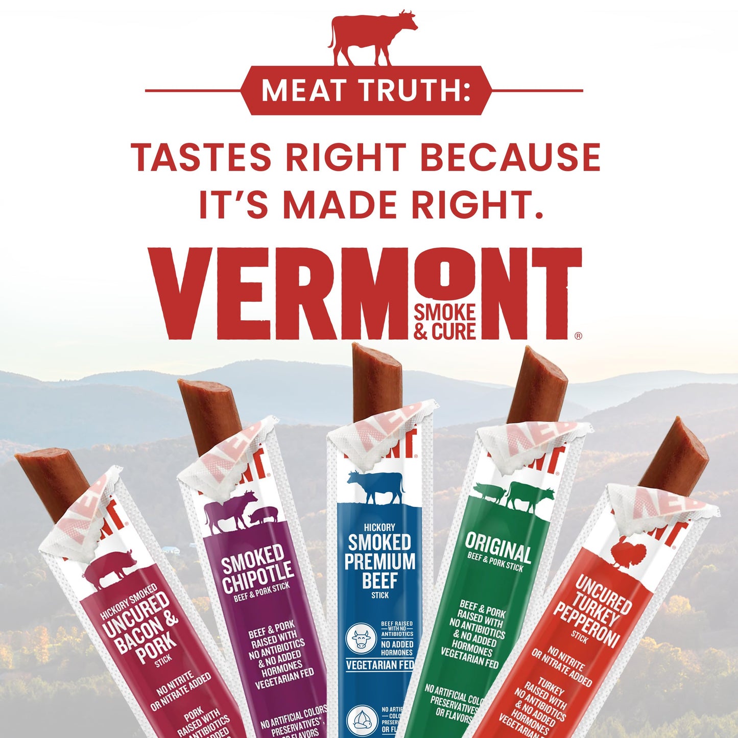 Vermont Smoke & Cure Smoked Beef Sticks - Portable Meat Snack - 1oz - 24 Count