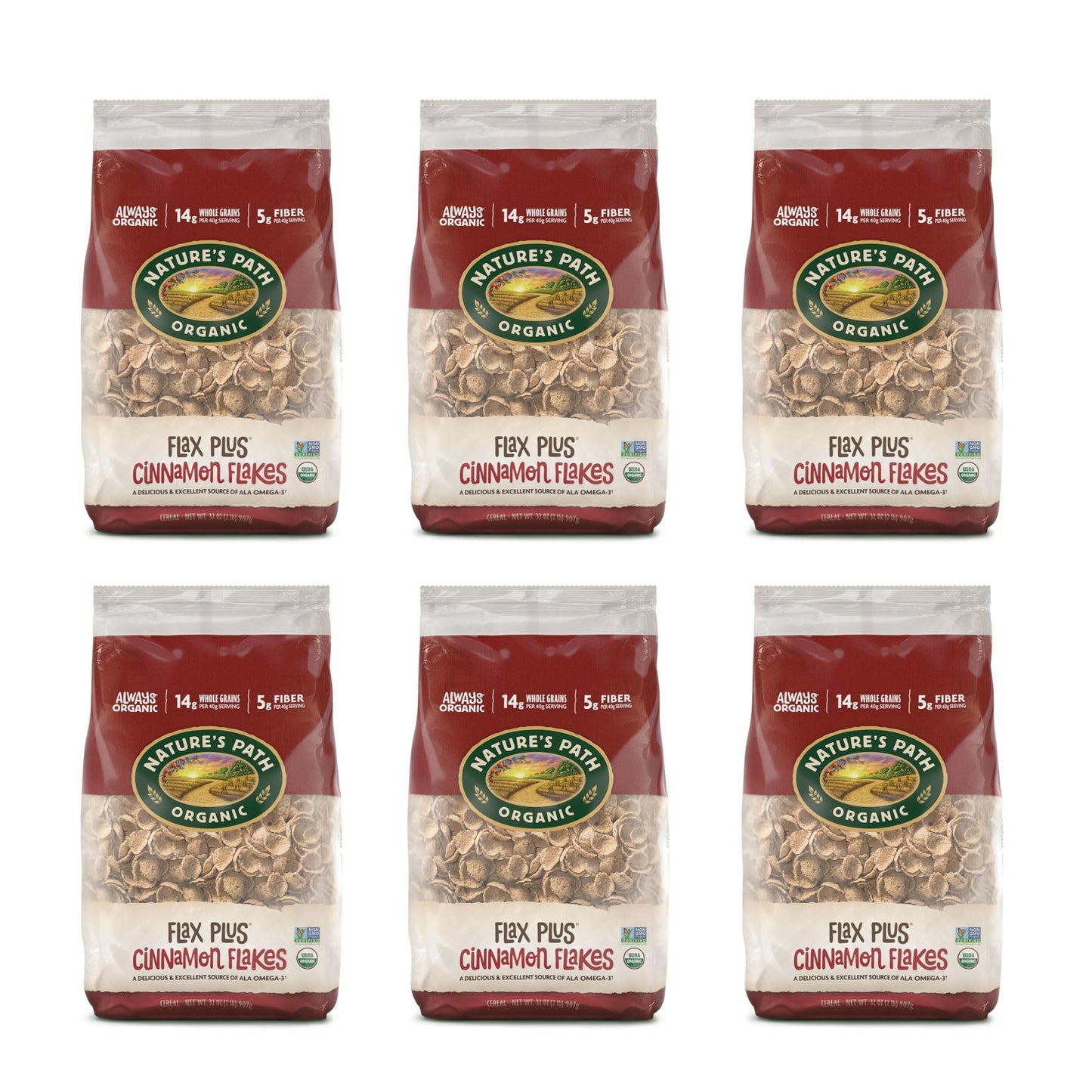 Nature'S Path Flax Plus Cinnamon Flakes Cereal, Healthy, Organic, Gluten-Free, 32 Ounce (Pack Of 6)