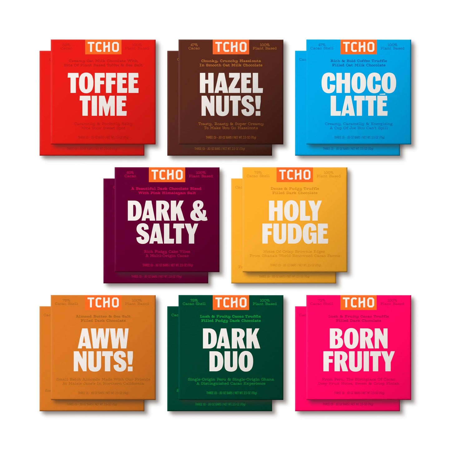 TCHO Plant-Based Dark & Milk Chocolate Variety Pack - Vegan Gourmet Assortment - 16 Count