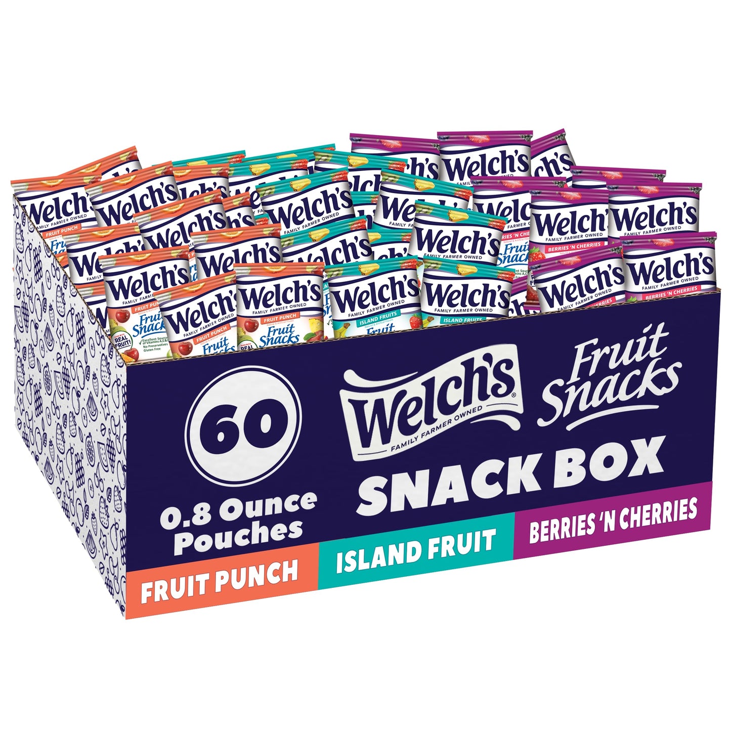 Welchs Fruit Snacks, Fruit Punch & Island Fruits & Berries N Cherries Snack Box, Stocking Stuffers, Gluten Free, 0.8oz Snack P