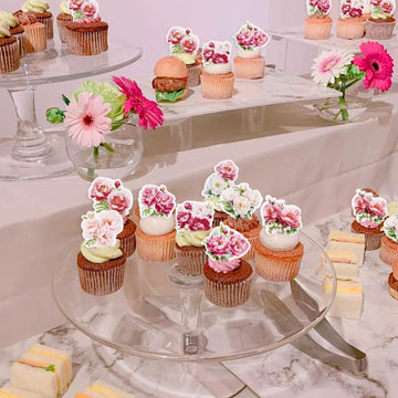 40 Pack Edible Flower Cupcake Toppers Spring Bridal Engagement Baby Shower Birthday Party Cupcake Picks Anniversary Party Decora