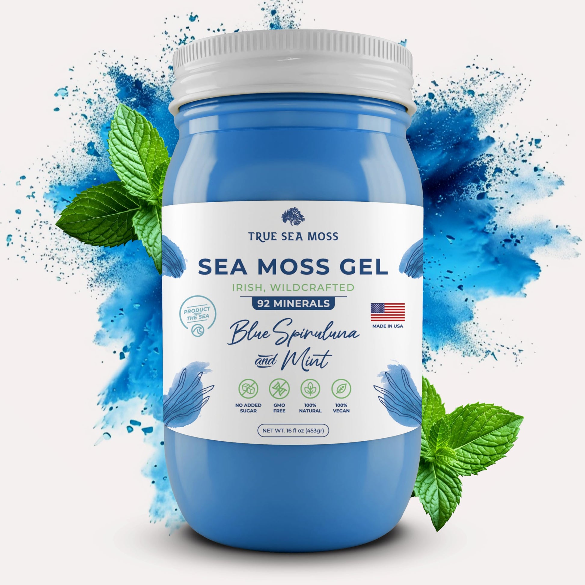 TrueSeaMoss Wildcrafted Irish Sea Moss Gel - 16 Fl Oz - Blue Spirulina - Made in USA - Pack of 1 - Model TSM-201-SPB1